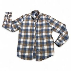14th & Union Brown and blue 100 % cotton plaid long sleeve shirt front pocket